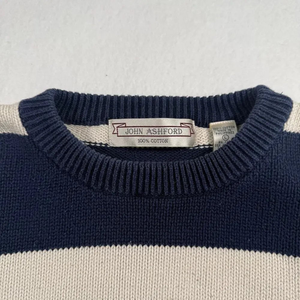 Vintage John Ashford striped oversized knit cotton crewneck sweater size large